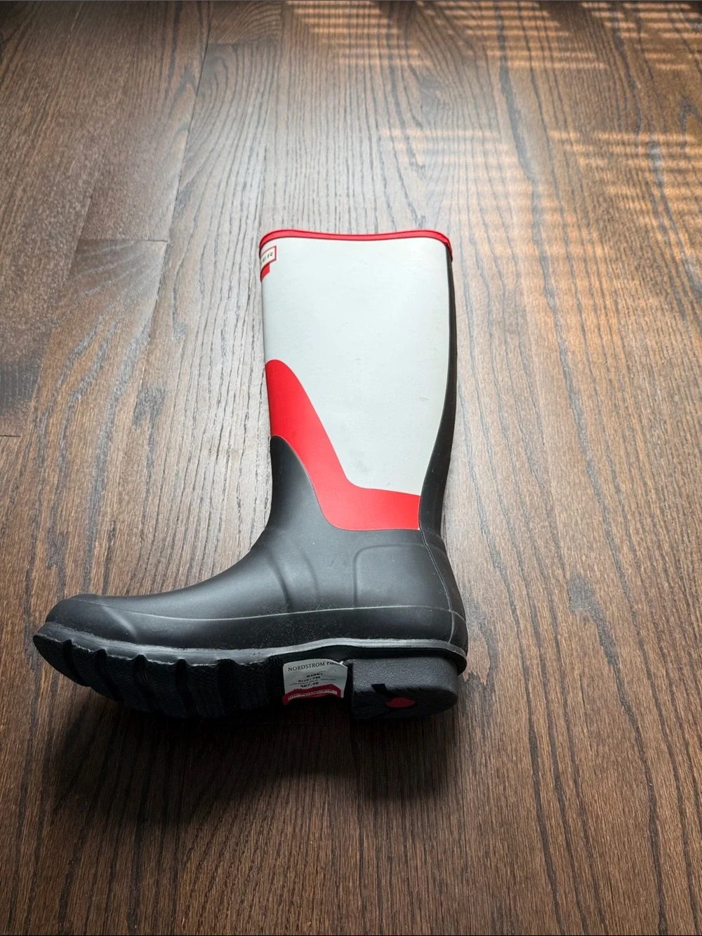 Hunter Tall Rain Boots in White, Red & Black - Picture 10 of 11